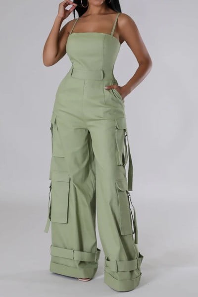 Spaghetti Strap Cargo Jumpsuit