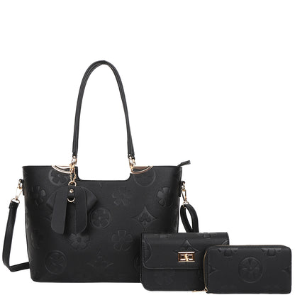 FLORAL PRINT DESIGN SHOULDER TOTE BAG WITH CROSSBODY AND WALLET SET
