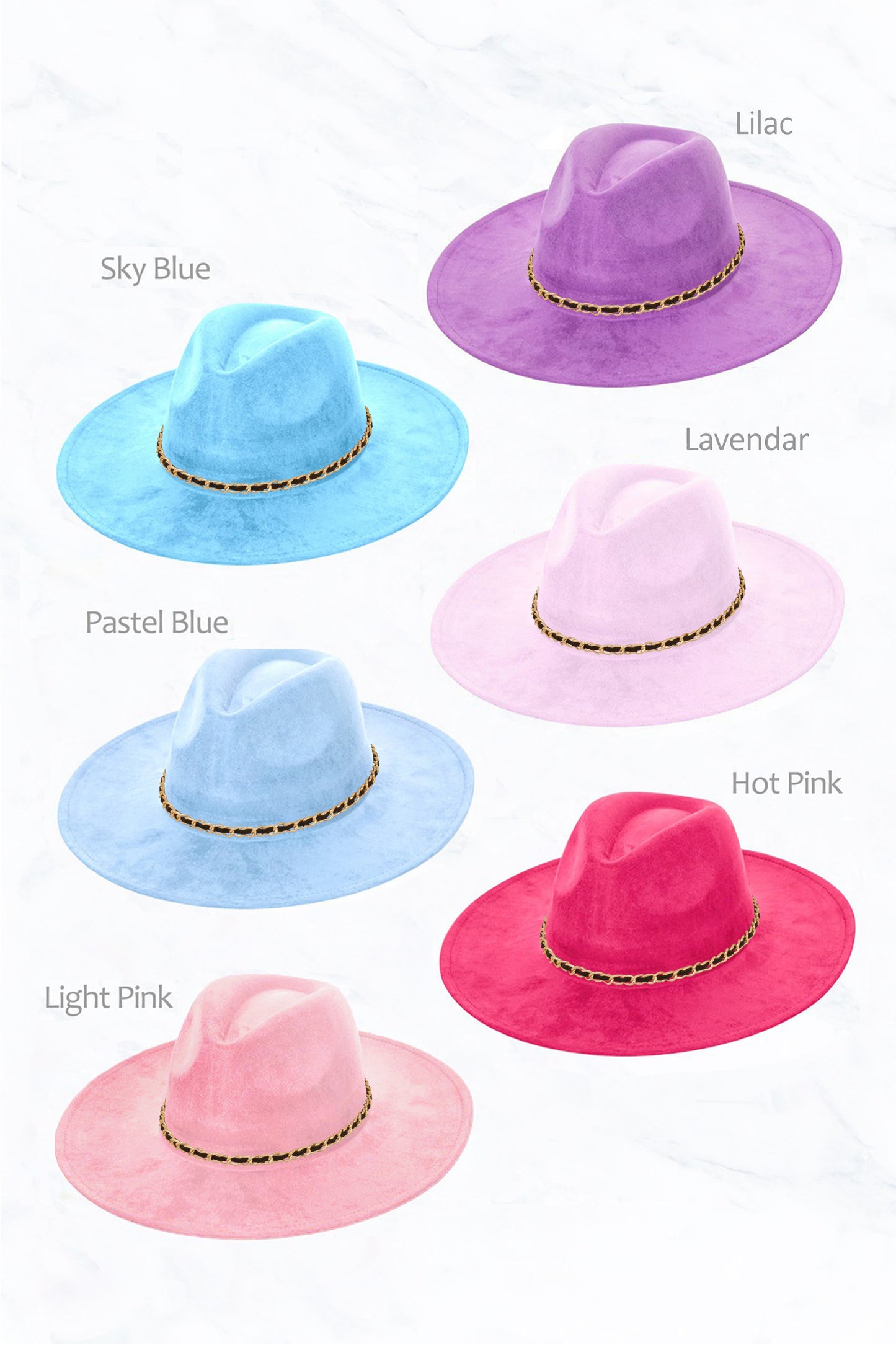 Suede Peach Top Fedora, Gold Chain Black Strap