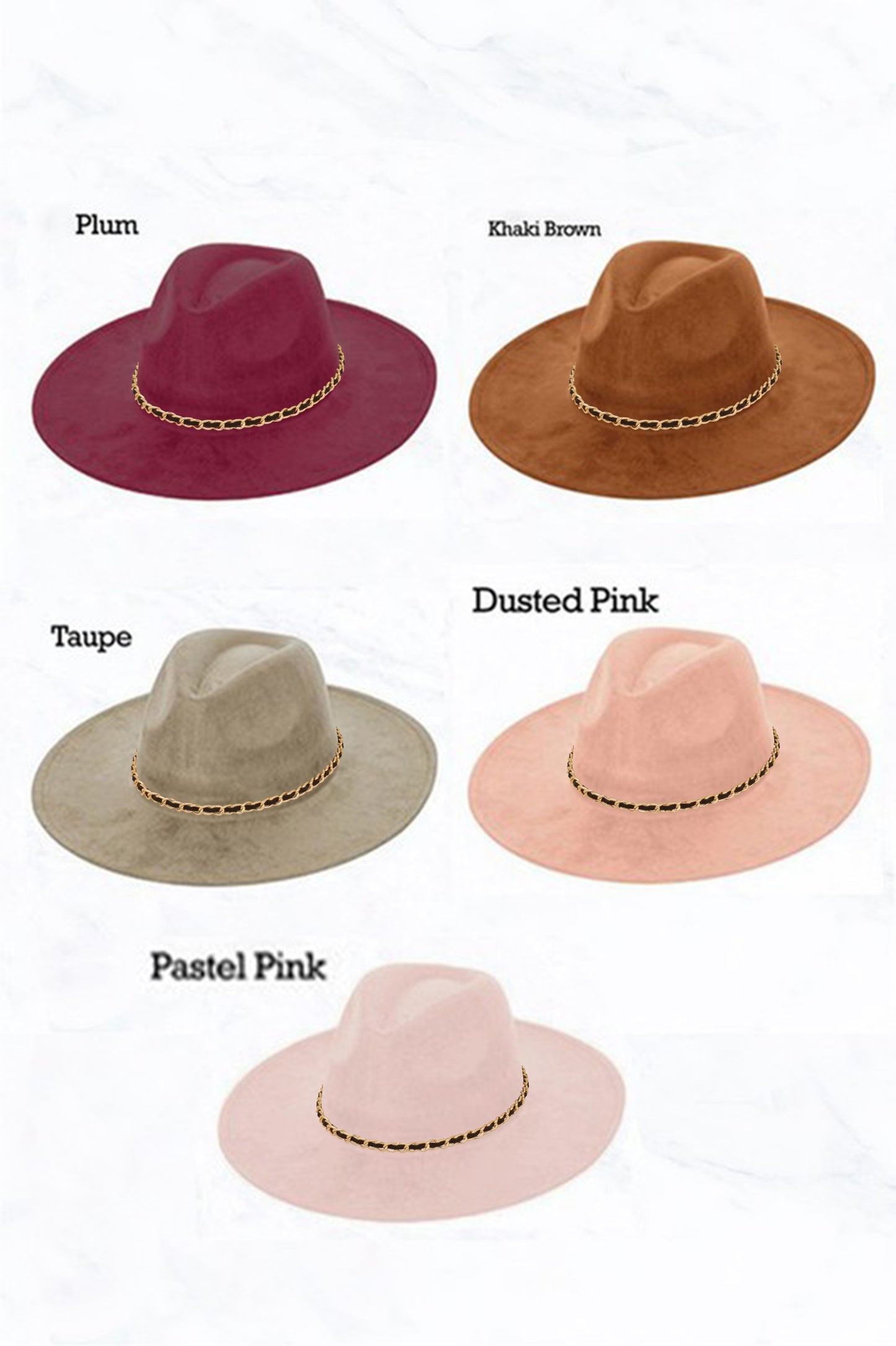 Suede Peach Top Fedora, Gold Chain Black Strap