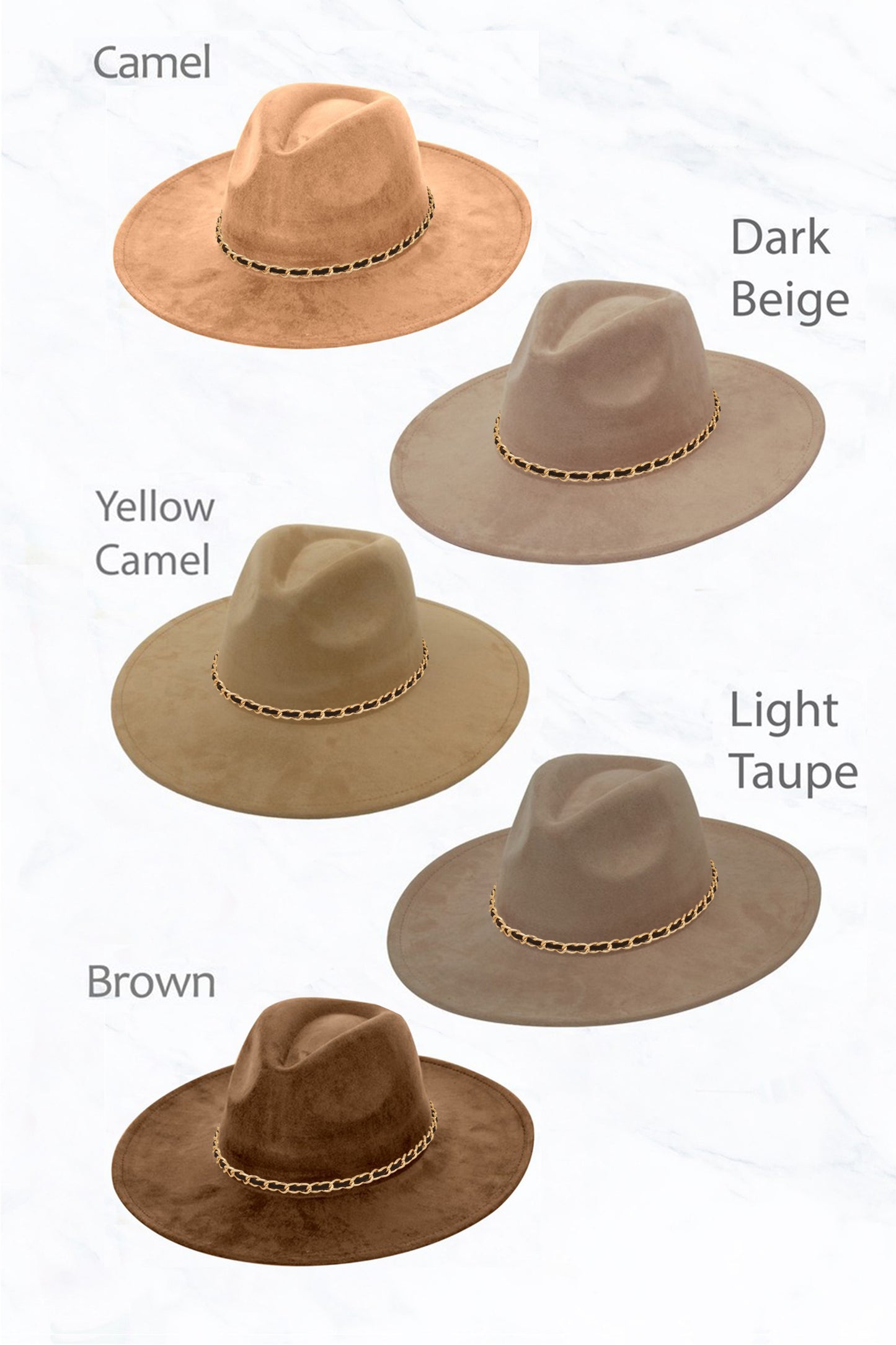 Suede Peach Top Fedora, Gold Chain Black Strap