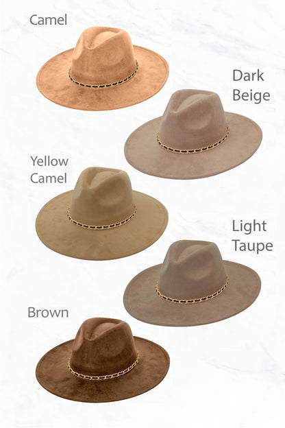 Suede Peach Top Fedora, Gold Chain Black Strap