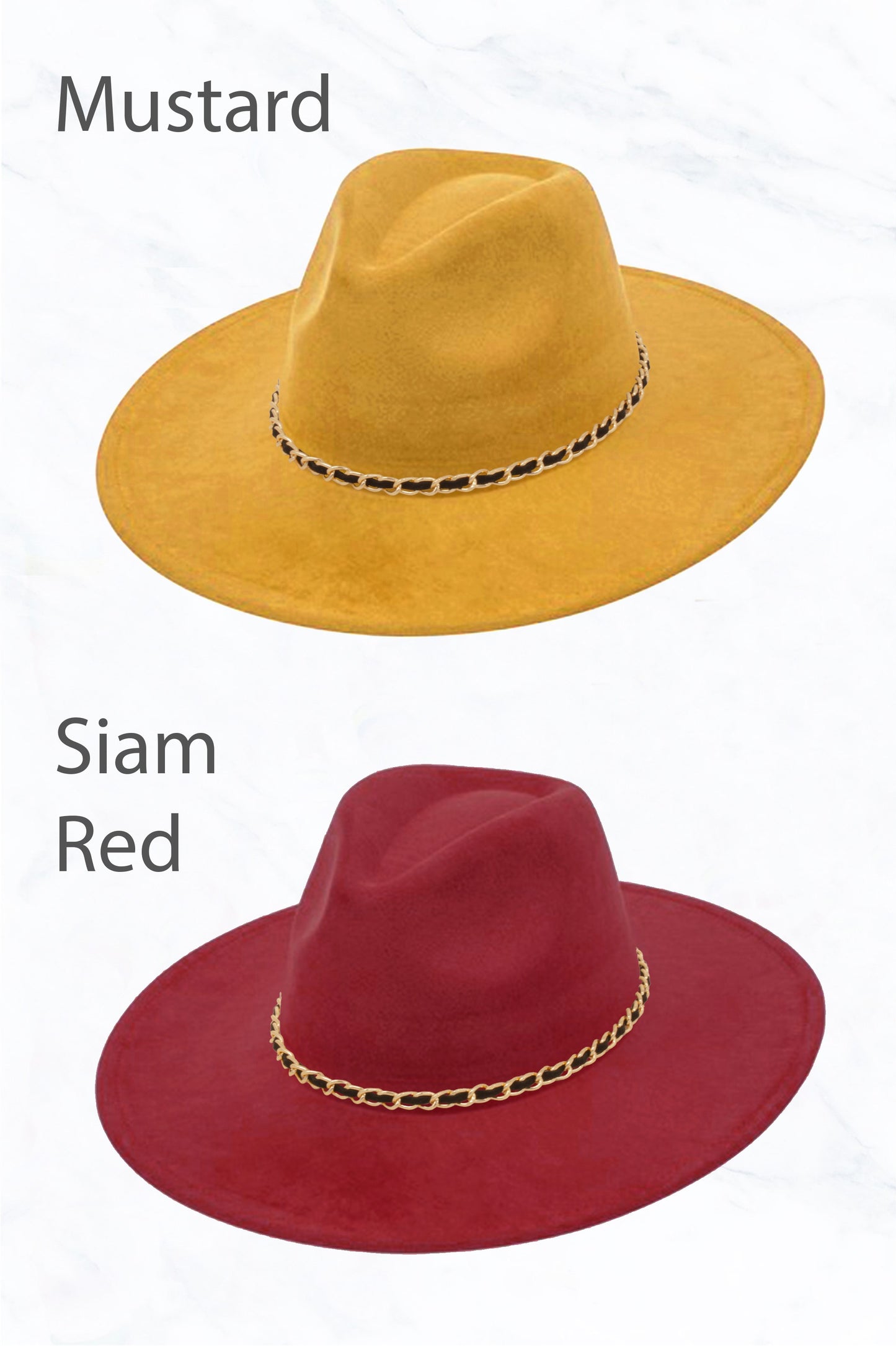 Suede Peach Top Fedora, Gold Chain Black Strap