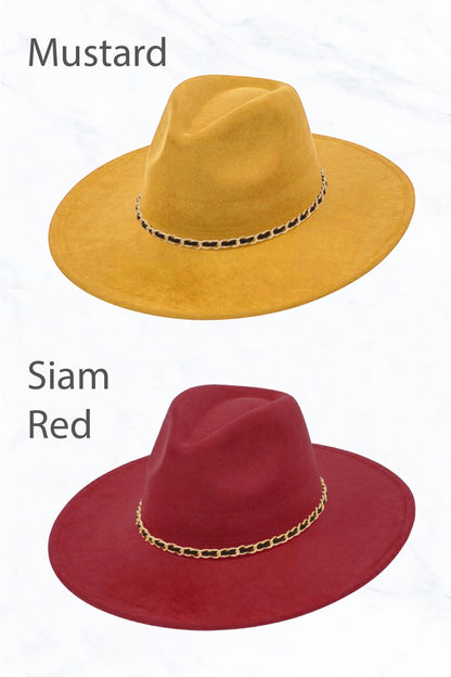 Suede Peach Top Fedora, Gold Chain Black Strap