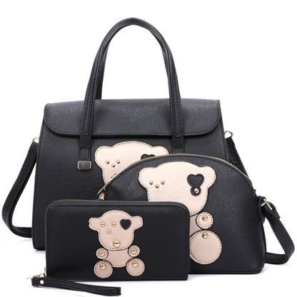 BEAR SATCHEL BAG W CROSSBODY AND WALLET SET