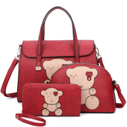BEAR SATCHEL BAG W CROSSBODY AND WALLET SET