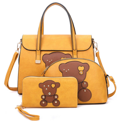 BEAR SATCHEL BAG W CROSSBODY AND WALLET SET