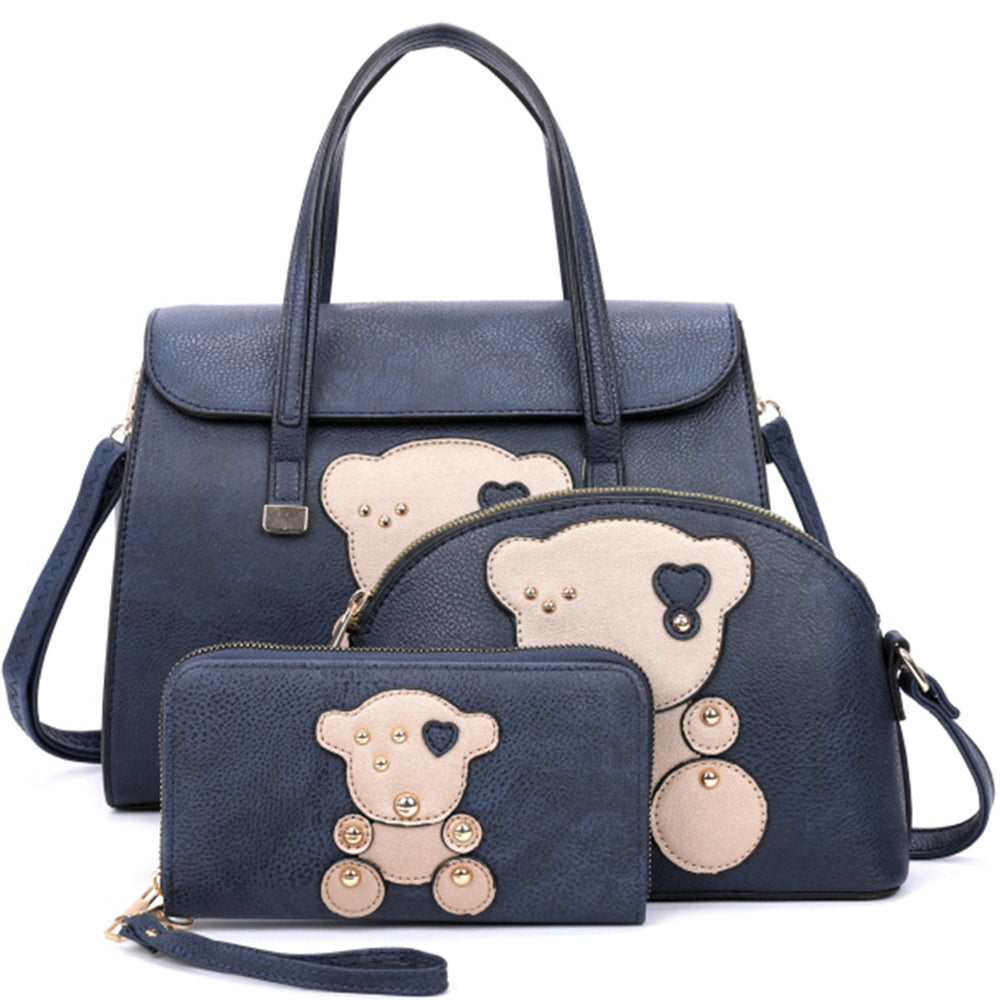 BEAR SATCHEL BAG W CROSSBODY AND WALLET SET