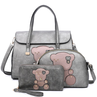 BEAR SATCHEL BAG W CROSSBODY AND WALLET SET