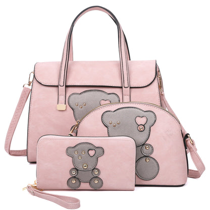 BEAR SATCHEL BAG W CROSSBODY AND WALLET SET