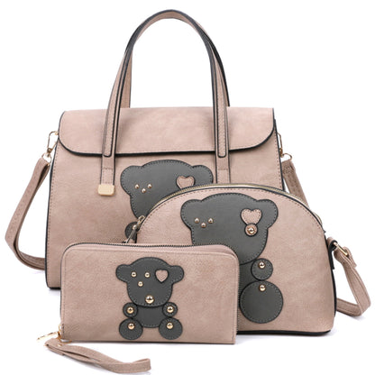 BEAR SATCHEL BAG W CROSSBODY AND WALLET SET