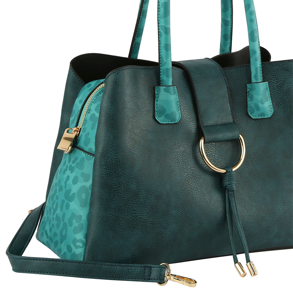 STYLISH ANIMAL PRINT TEXTURE SATCHEL W MATCHING WALLET SET