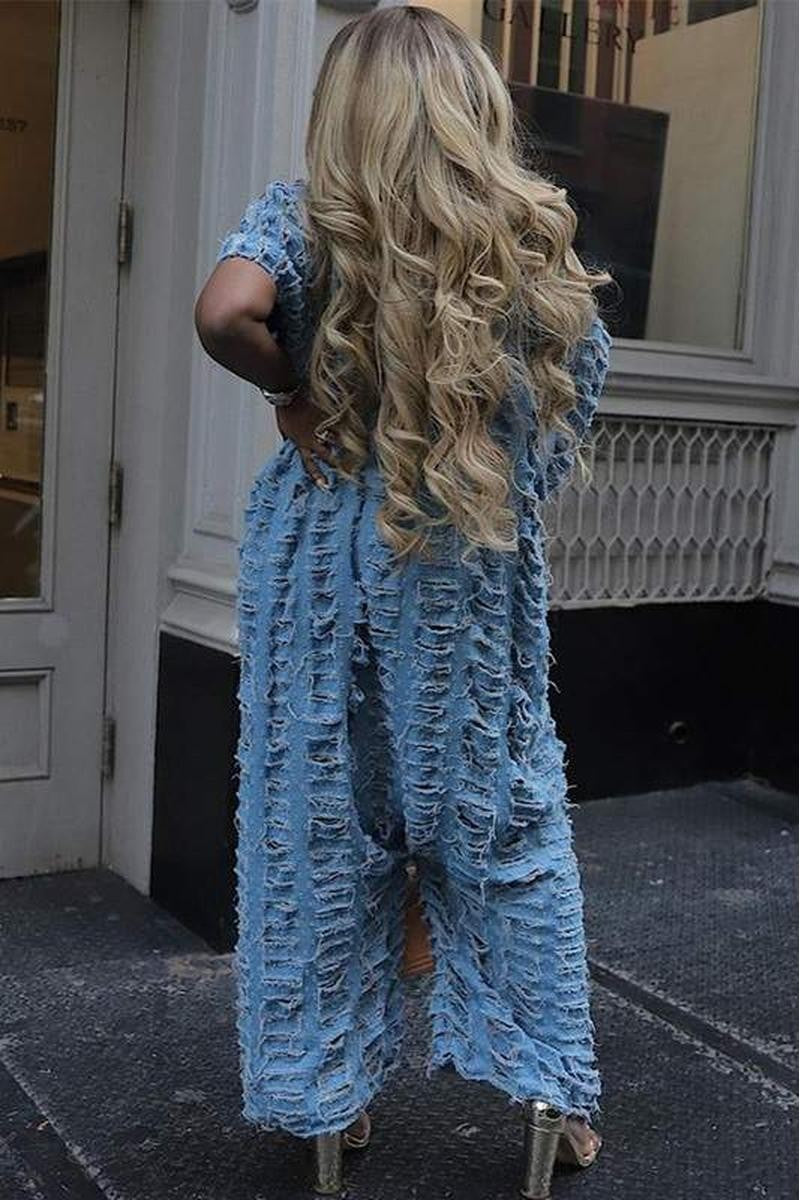 RIPPED LOOSE FIT DENIM JUMPSUIT