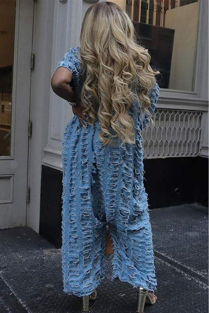 RIPPED LOOSE FIT DENIM JUMPSUIT