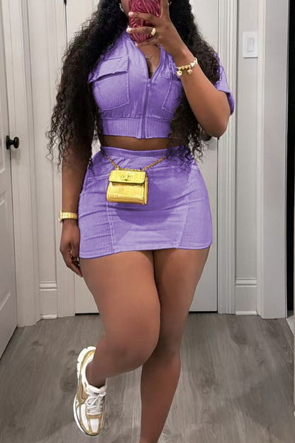 Washed Pocket Top and Skirt 2-piece Set
