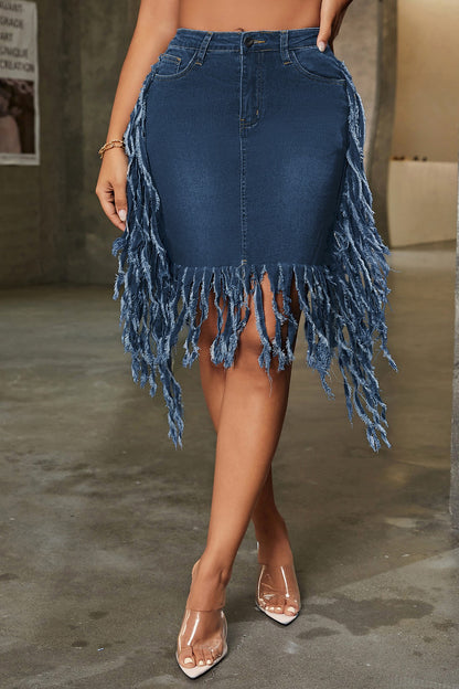 Women Knee Length Denim Skirt
