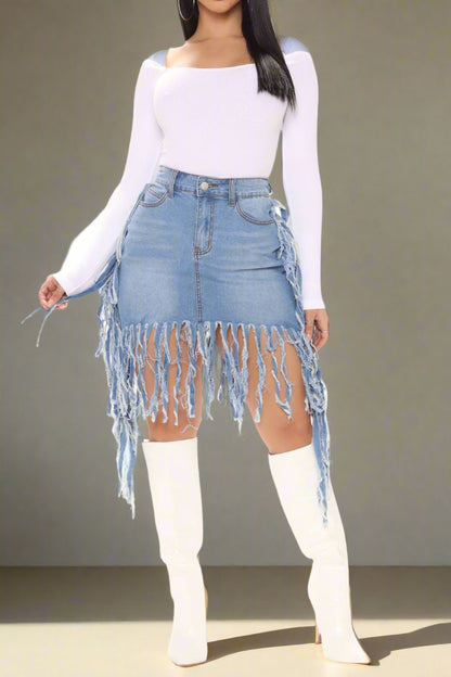 Women Knee Length Denim Skirt