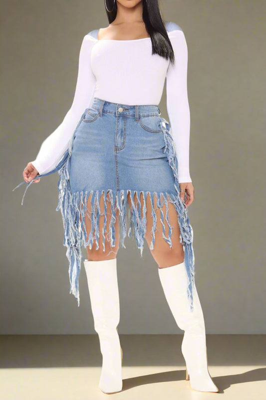 Women Knee Length Denim Skirt