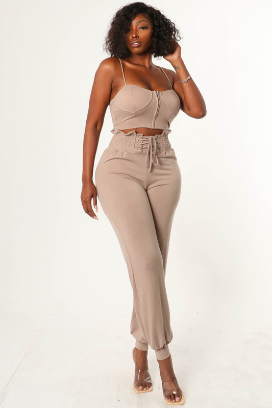 CORSET CROP TOP AND HIGH WAIST JOGGER PANT SET