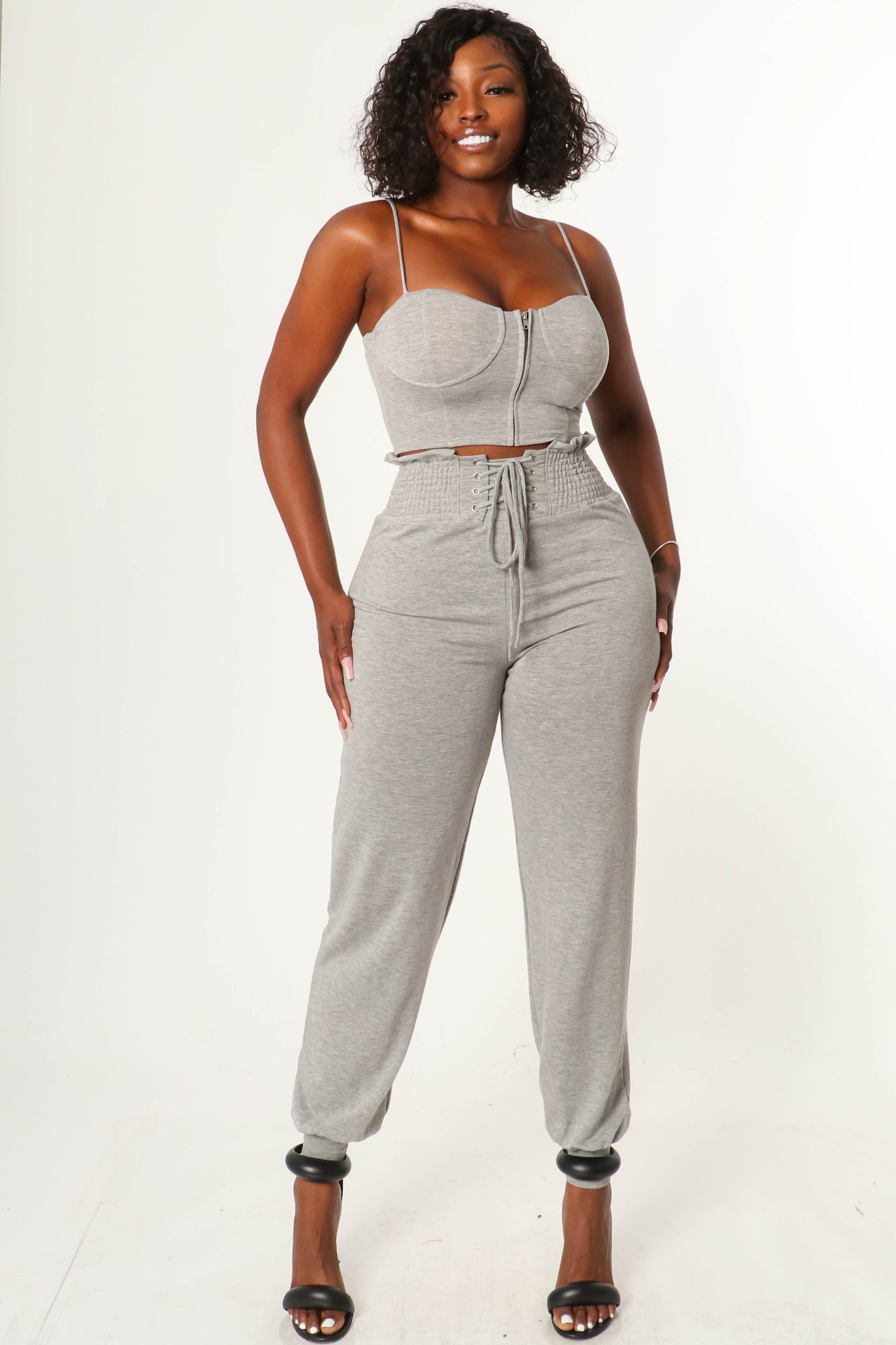CORSET CROP TOP AND HIGH WAIST JOGGER PANT SET