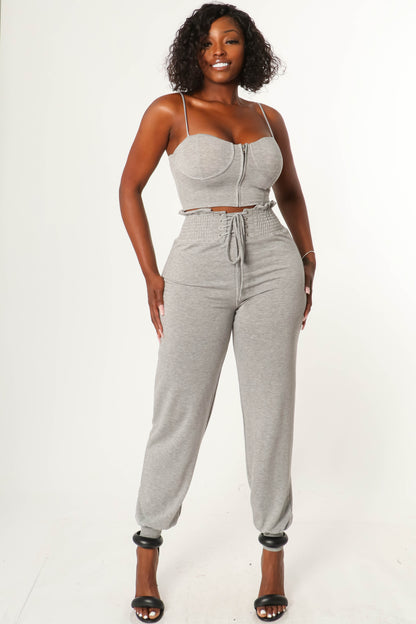 CORSET CROP TOP AND HIGH WAIST JOGGER PANT SET