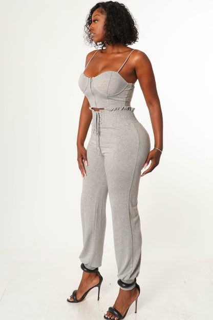 CORSET CROP TOP AND HIGH WAIST JOGGER PANT SET