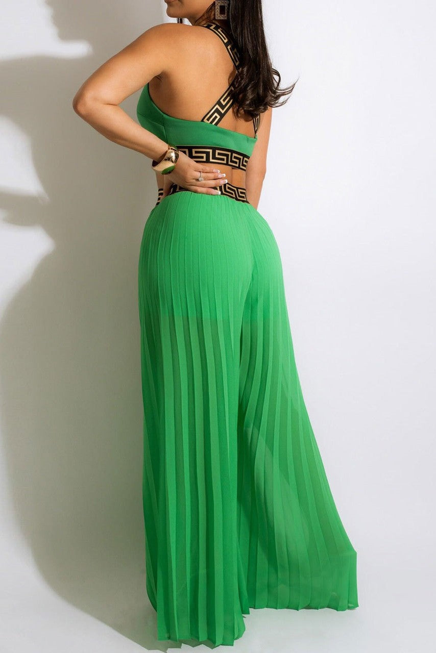 Cropped Tank Top & Pleated Wide Leg Pants Set