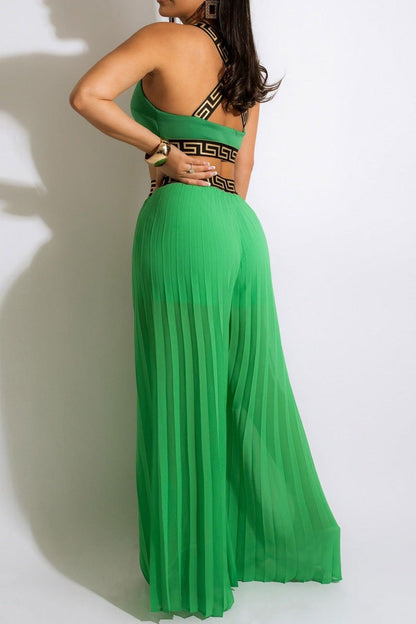 Cropped Tank Top & Pleated Wide Leg Pants Set