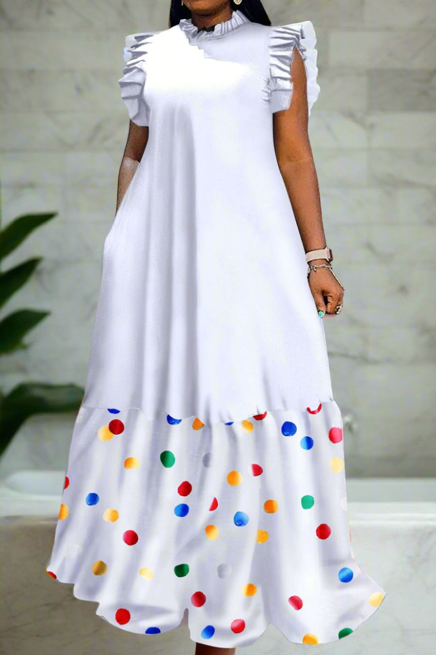 Patchwork Ruffles Sleeveless Printed Loose Dresses