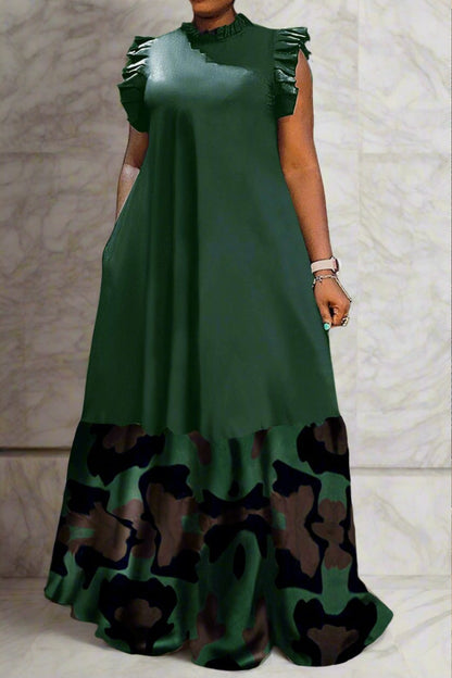 Patchwork Ruffles Sleeveless Printed Loose Dresses