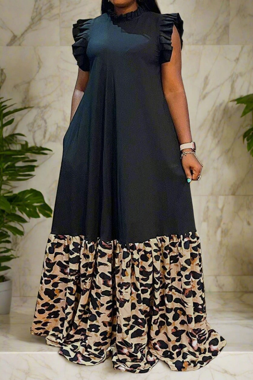 Patchwork Ruffles Sleeveless Printed Loose Dresses