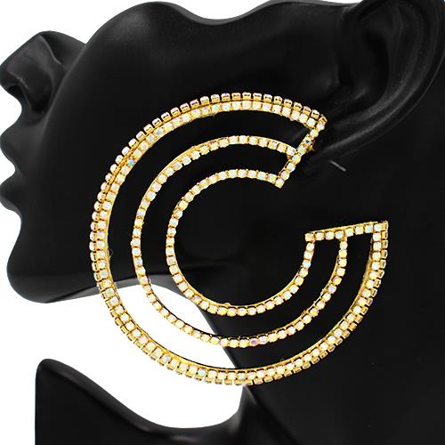 WIDE RHINESTONE HOOP EARRING