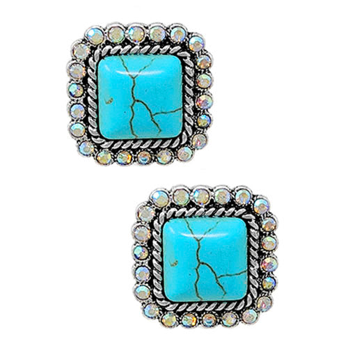 WESTERN TQ STONE SQUARE POST EARRING