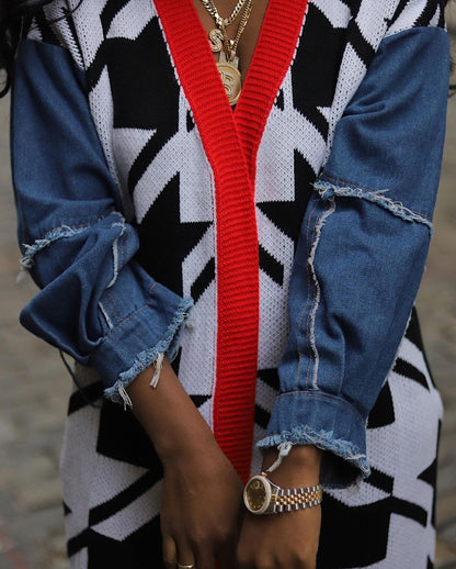 SPLICING CARDIGAN DOUBLE LAYERED THICK SWEATER