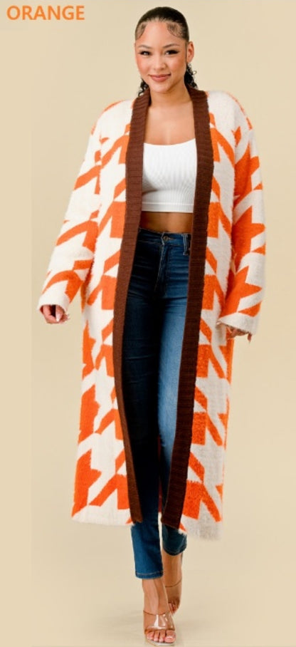 HOUNDTOOTH PATTERN LONG CARDIGAN