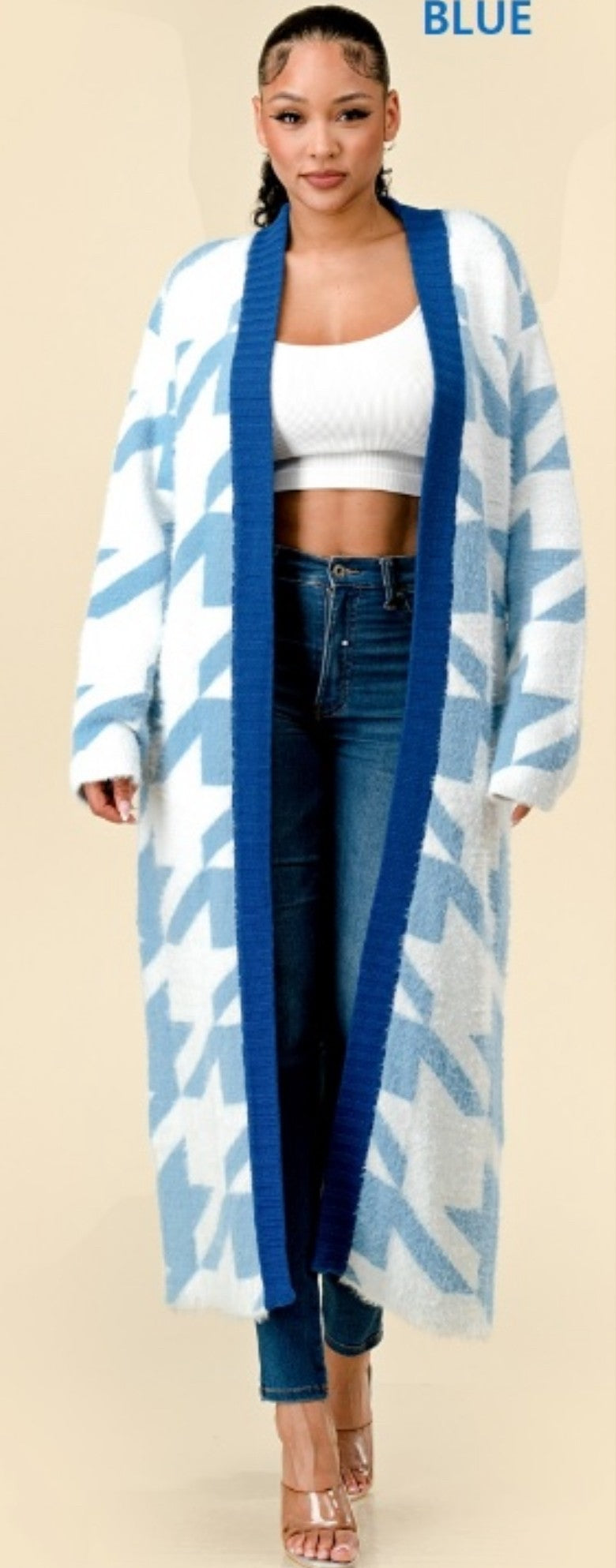 HOUNDTOOTH PATTERN LONG CARDIGAN