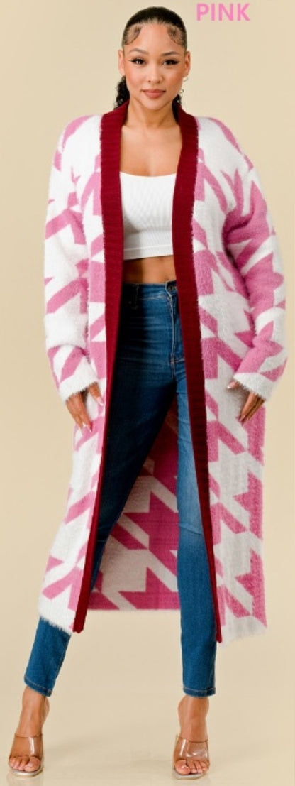 HOUNDTOOTH PATTERN LONG CARDIGAN