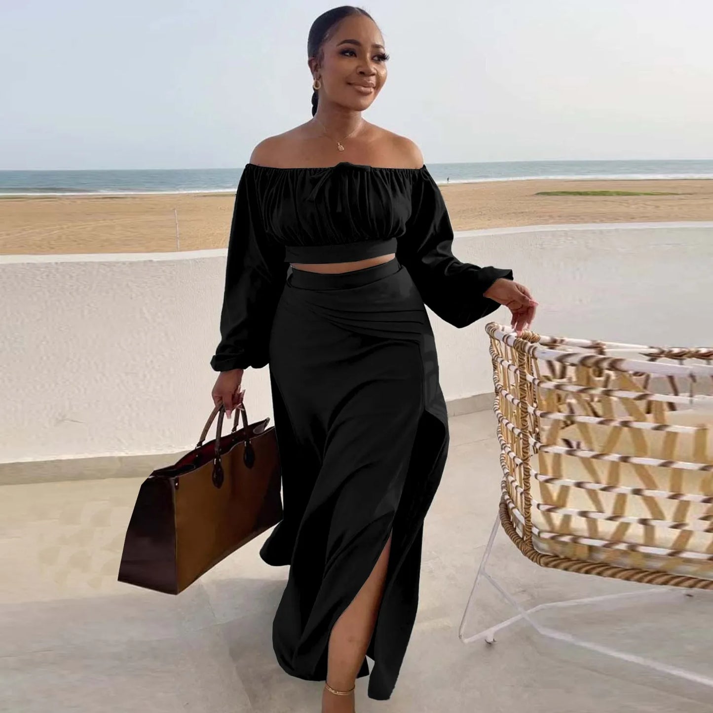 Sexy Off Shoulder Tops Long Skirts Set