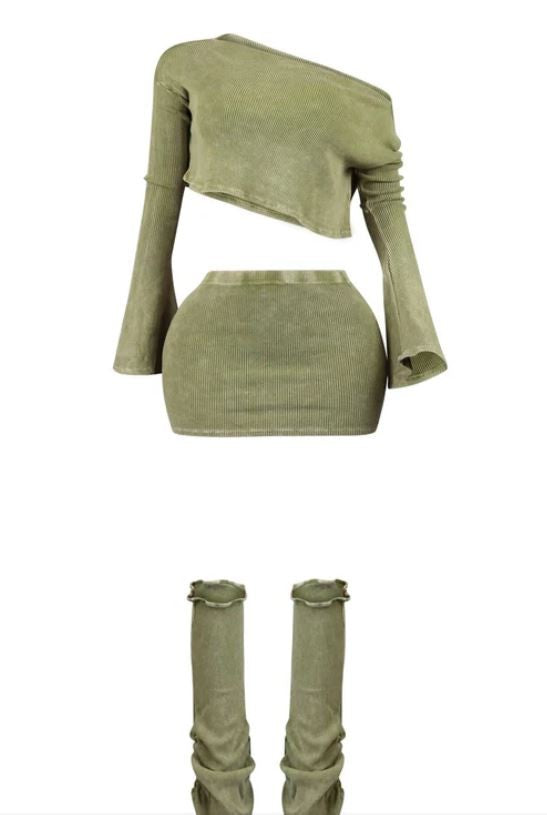 Mineral washed 3pcs skirt set