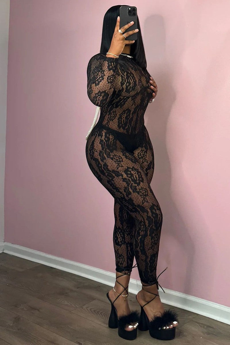 Long Sleeve Lace Backless Jumpsuit