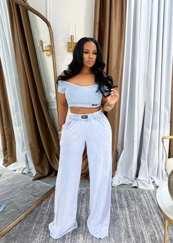 MINERAL WASHED CROP TOP AND JOGGER PANTS SET
