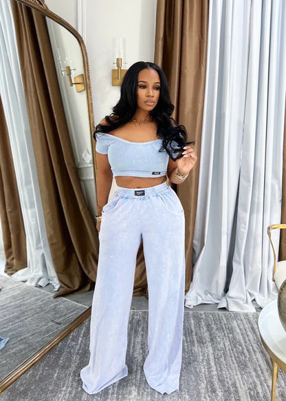MINERAL WASHED CROP TOP AND JOGGER PANTS SET