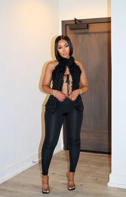 FAUX FUR TOP AND LEGGINGS SET