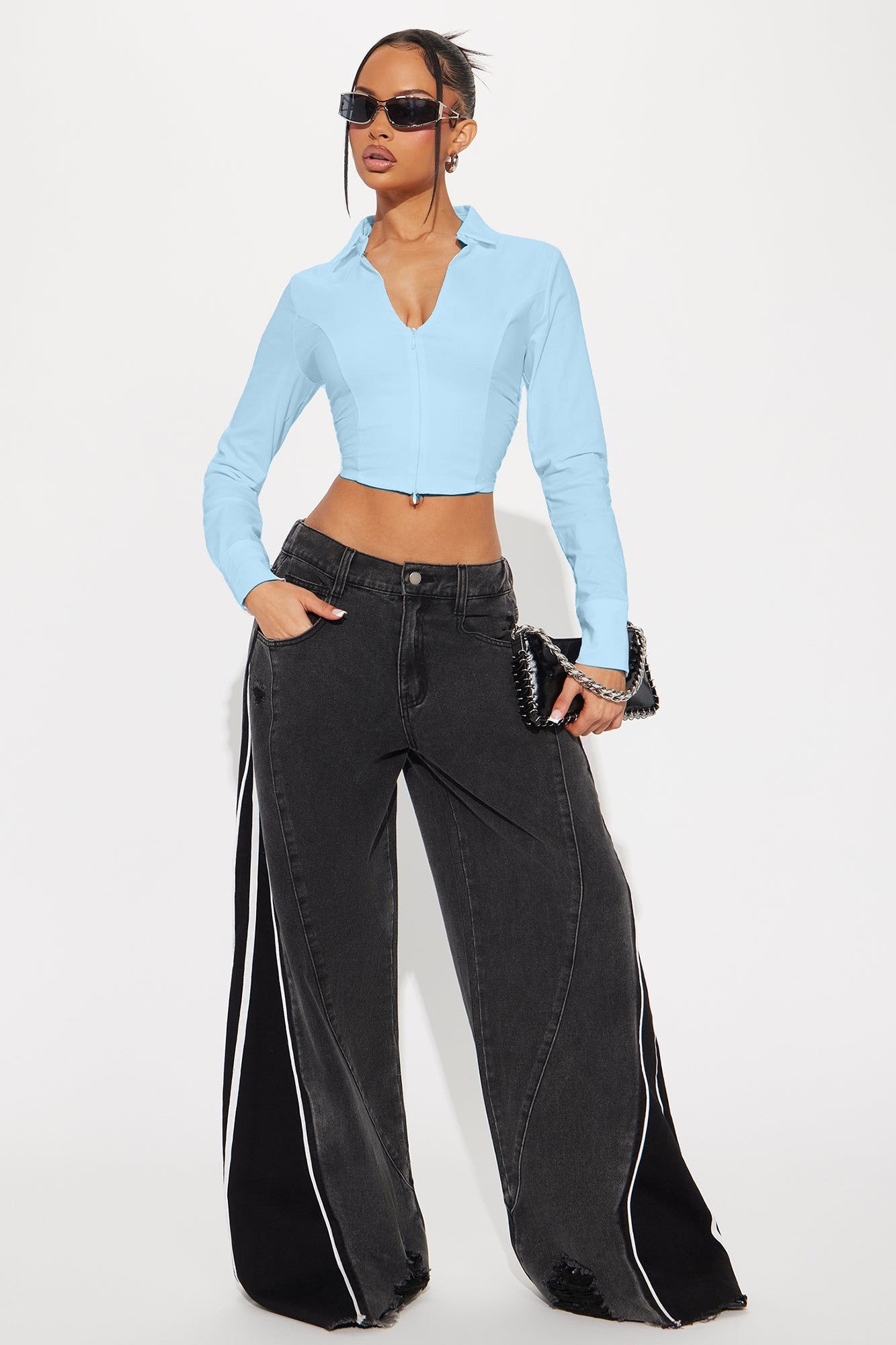 COLLARED ZIP UP CROP TOP