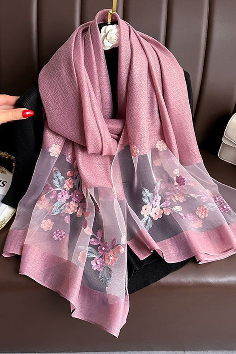 Embroidered Floral Stud Faux Scarf Shawl