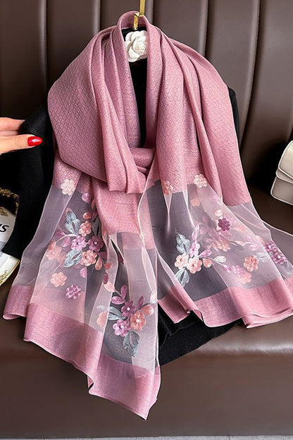 Embroidered Floral Stud Faux Scarf Shawl