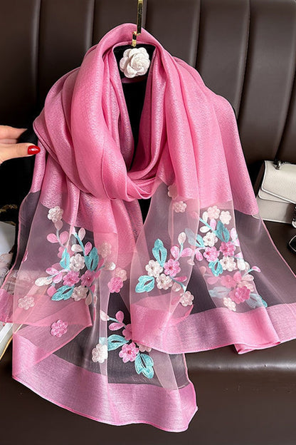 Embroidered Floral Stud Faux Scarf Shawl