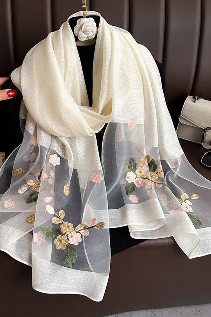 Embroidered Floral Stud Faux Scarf Shawl