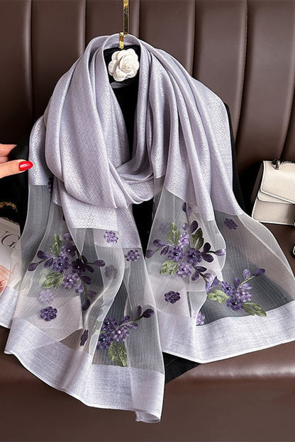 Embroidered Floral Stud Faux Scarf Shawl