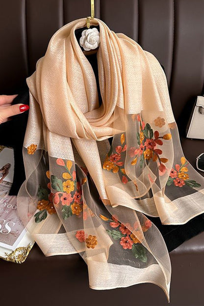 Embroidered Floral Stud Faux Scarf Shawl